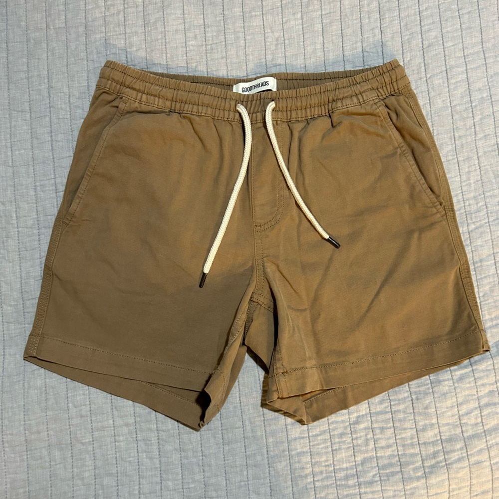 Goodthreads 7 inch Inseam Pull-on Stretch Canvas Short Flat-Front, Kaki Size XS